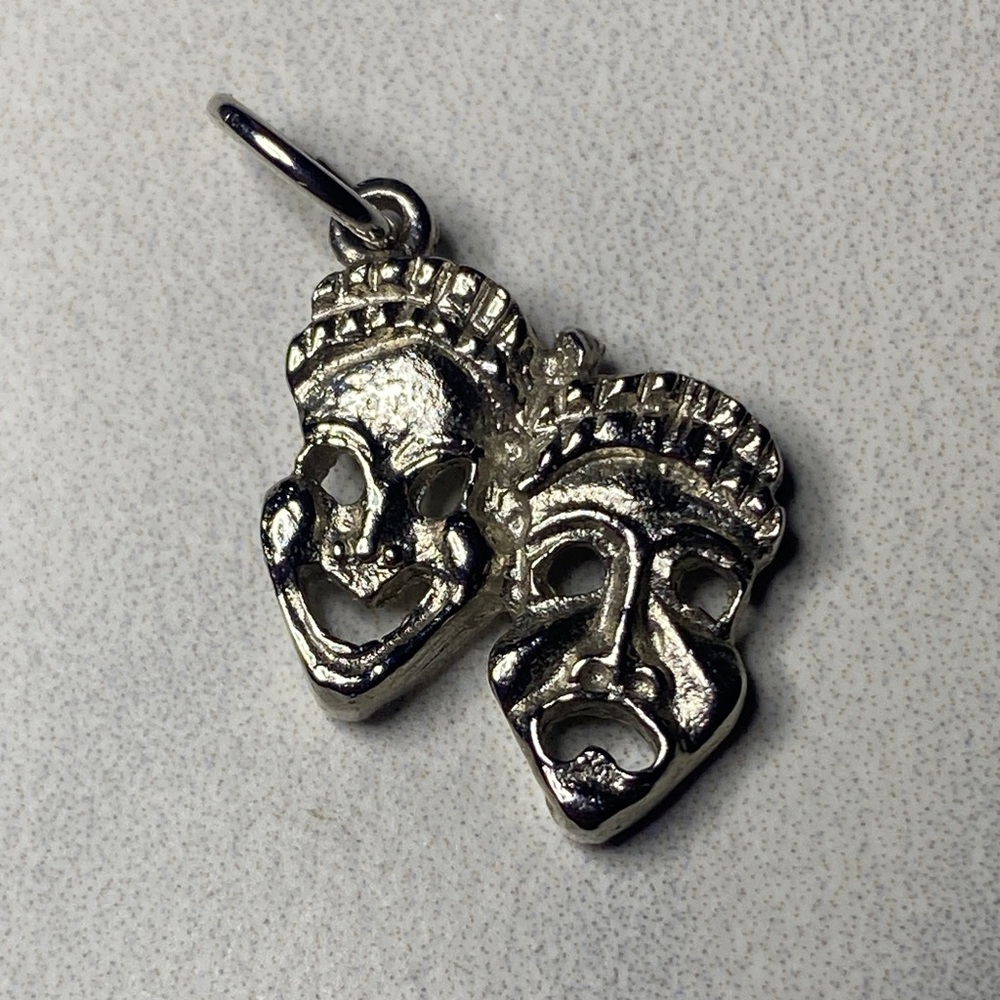 Sterling Silver Comedy and Tragedy Mask Pendant‎ 925